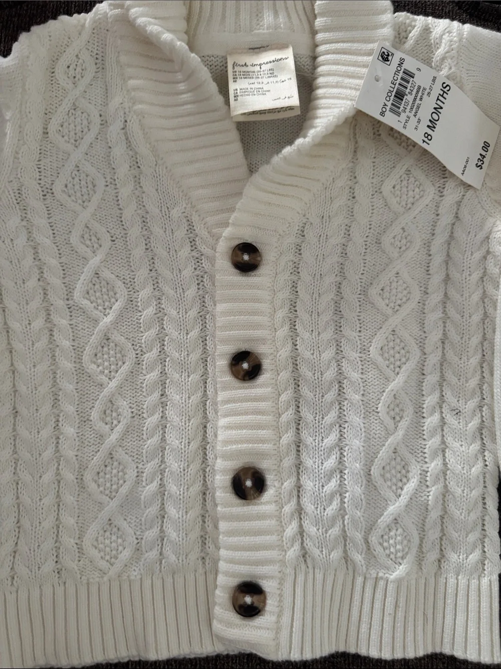 First impressions  Cream Cable-Knit Shawl Collar Cardigan